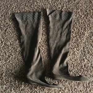 Knee high suede heels